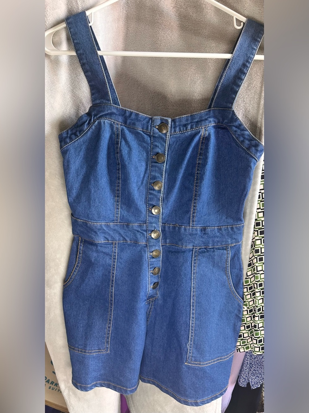 Derek Heart Denim Romper - Blue